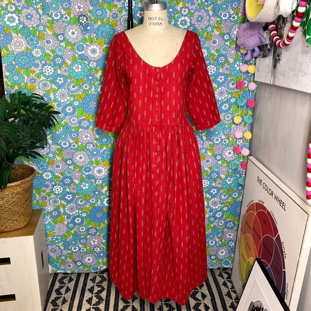 Christy Allen Vintage Button Down Red Cotton Dress Size:S
